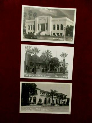 Pomona California Real Photo Postcards Rppc Church,  Library,  Post Office Rare