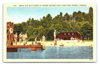 Vintage Postcard Beach And Bath House Hungry Mother Park Marion Virginia I13