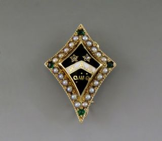 C1899 14k Gold Pearl Diamond Kappa Alpha Theta Sorority Pin Badge