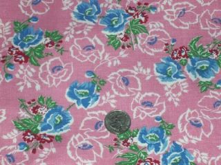 Full Vintage Feedsack: Blue,  Red,  And White Flowers On Pink