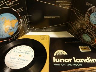 Likenew Nasa 1969 Apollo 11 - 45 Rpm Record - Lunar Landing - Man On The Moon W/map