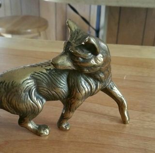 Vintage Solid Cast Brass Fox Figuring Patina Heavy Detailed