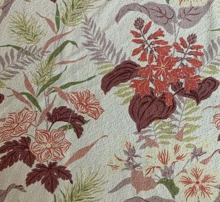 Vintage Bark Cloth Type Curtain Panel Fabric 40s Floral Tropical 43x70 Inches