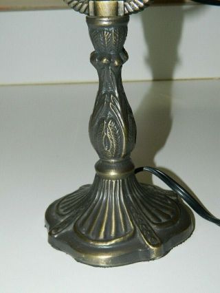 VTG Reverse Hand Painted Boudoir Dressing Table Lamp Glass Shade & Bronze Base 6