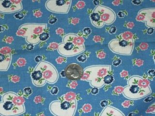 Full Vintage Feedsack: Blue With Hearts,  Pink And Blue Flowers