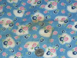 Full Vintage Feedsack: Blue with Hearts,  Pink and Blue Flowers 4