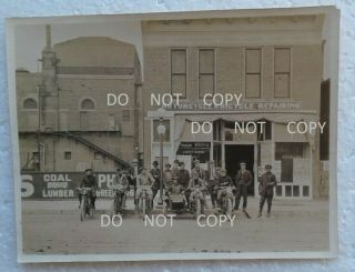 N76 1910s Negative & Photo.  Very Old Indian Motorcycles By Store Shop,  Colorado