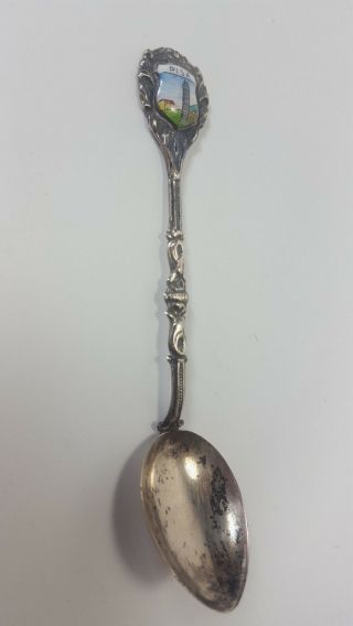 Vintage Leaning Tower Of Pisa 800 Sterling Silver Enameled Souvenir Spoon