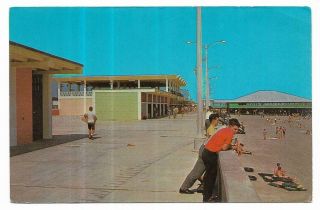 Vintage South Carolina Chrome Postcard Folly Beach Ocean Plaza Boardwalk Men Boy