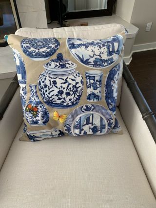 Manuel Canovas: Blue And White Vase Pillow Cover.  Large Size 21” X 21”.  Rare