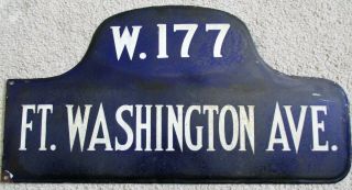 York City Blue Humpback Porcelain Street Sign Ft Washington Ave & W.  177 St