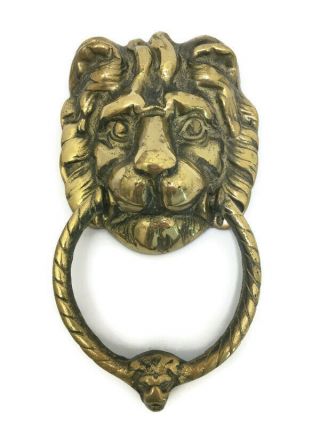 Door Knocker Brass Lion Head 7 1/2 " Vintage