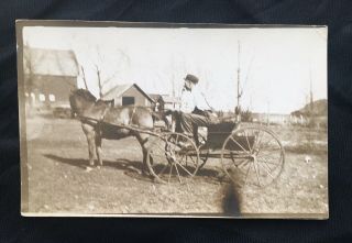 TWO ANTIQUE REAL PHOTO POSTCARDS c1910 PASSENGERS IN HORSE DRAWN BUGGY CARRIAGE 2