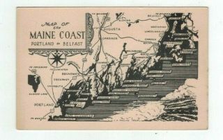 Me Maine Antique Map Post Card Portland To Belfast