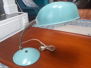 Vintage Blue Mcm Gooseneck Desk Lamp.  Mid Century Teardrop Flying Saucer