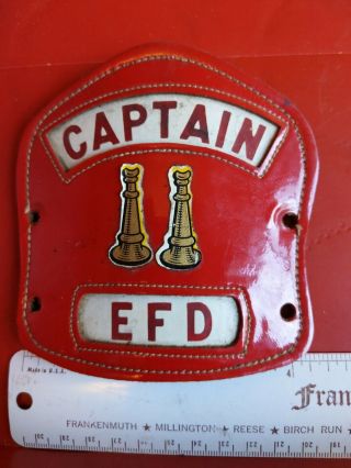 Vintage Captain Elba Mi Fire Department Efd Fireman Helmet Shield Badge Rare