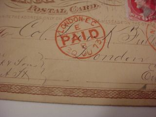 VERY EARLY OVERSEAS 1873 US POSTAL CARD BRATTLEBORO VERMONT & LONDON ENGLAND UK 4