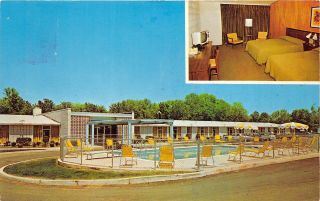 Fair Lawn Jersey 1960 Postcard Suburban Motor Hotel Bergen County Room Pool