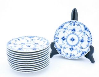 12 Unusual Plates 576 - Blue Fluted Royal Copenhagen - Half Lace - 1st Quality 2