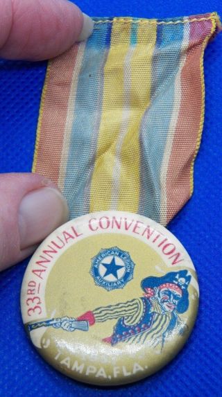 Vintage 1951 American Legion Auxiliary Button Ribbon Tampa 33rd Convention