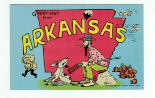 Ar Arkansas Antique Linen Post Card Comic Big Letters " Greetings From.  "