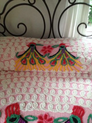 Chenille Bedspread Double Peacock Plush Pink/Multi Colors 5