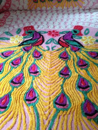 Chenille Bedspread Double Peacock Plush Pink/Multi Colors 6