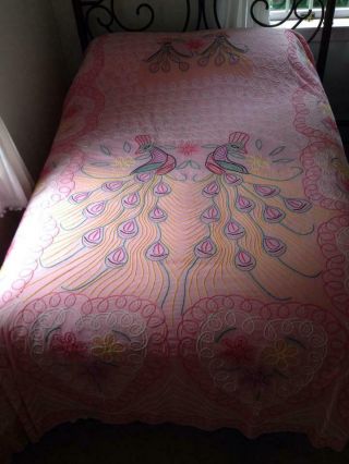 Chenille Bedspread Double Peacock Plush Pink/Multi Colors 8