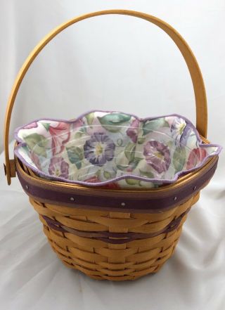 Longaberger 2000 Morning Glory Basket W/ Protector And Liner Handle