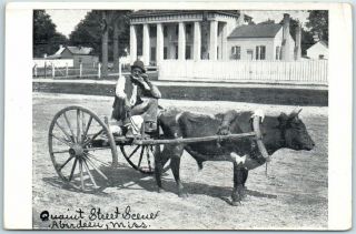 Aberdeen,  Mississippi Postcard " Quaint Street Scene " Black Man Cattle Cart