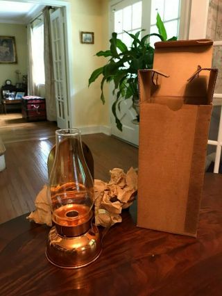 Vintage Coppercraft Guild Hurricane Lamp Candle Holder Wall Sconce Copper Glass