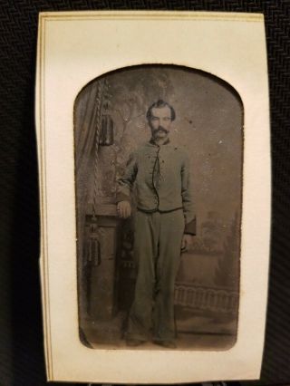 Rare Confederate Civil War Soldier Sixth Plate Tintype.  2c Stamp On Back.