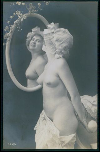 French Nude Woman Busty Big Breasts & Nipples 1910s Photo Postcard Bb