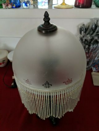 SMALL VICTORIAN STYLE BEADED FRINGE LAMP 2