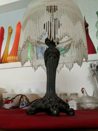SMALL VICTORIAN STYLE BEADED FRINGE LAMP 3