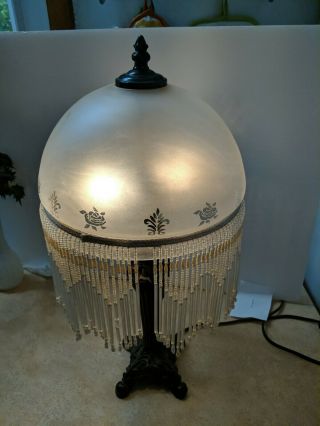 SMALL VICTORIAN STYLE BEADED FRINGE LAMP 4
