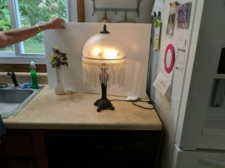 SMALL VICTORIAN STYLE BEADED FRINGE LAMP 5