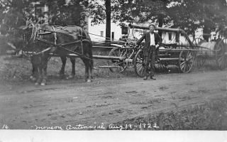 Monson Me 1922 Centennial Fire Fighting Horse & Wagon Real Photo Postcard