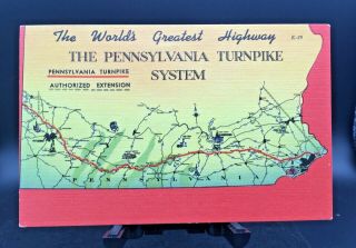 Linen Postcard Worlds Greatest Highway,  The Pennsylvania Turnpike System