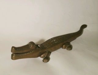 Vintage Antique 14.  5 " Large Solid Brass Alligator Crocodile Nut Cracker Art Deco