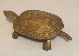 Brass Turtle Trinket Box With Hinged Lid Vintage Solid Brass 5.  75” Long Hs