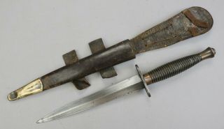 British Fairbairn Sykes F - S Dagger Stiletto Knife & Sheath • Sas Commando Oss