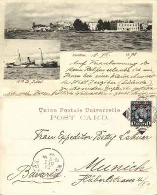 Tanzania,  Zanzibar,  Panorama,  Steamer R.  P.  D.  Setos (1898) Postcard