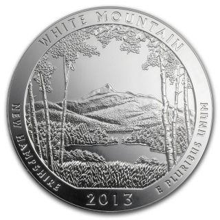 2013 5oz Silver America The (atb) White Mountain Coin W Capsule Unc/bu