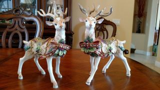 Fitz & Floyd Florentine Christmas Deer Reindeer Figurine Set Of 2