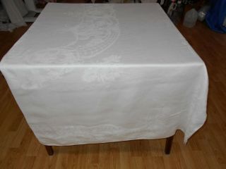 Formal 85x71 Vintage Antique White Irish Linen Double Damask Tablecloth