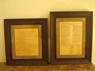 Framed The Bill Of Rights & Constitution Of U.  S.  Printed Parchment Paper
