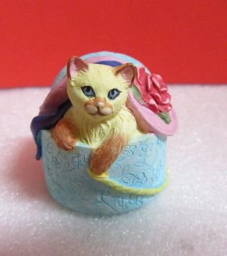 Lenox Miniature Victorian Cat In Hat Box Kitty Kitten Thimble