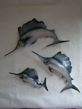 Vintage 1950s Norcrest Ceramic Set Of 3 Swordfish Wall Hanging Figurine Japan