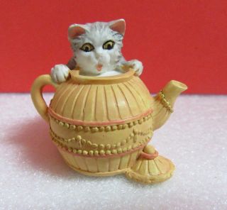 Lenox Miniature Victorian Cat In Tea Pot Kitty Kitten Thimble